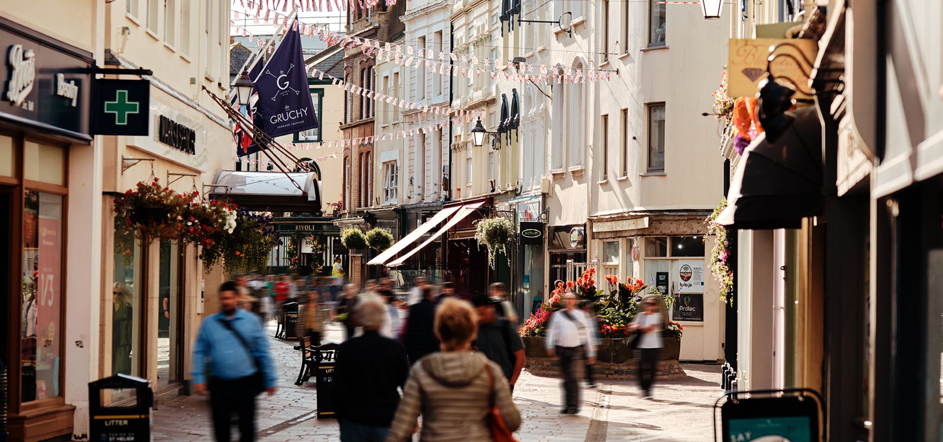 Shoppers on a St Helier street in Jersey