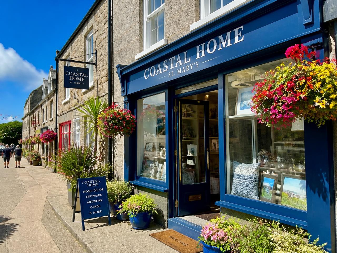Independent island high street shopfront in sunshine